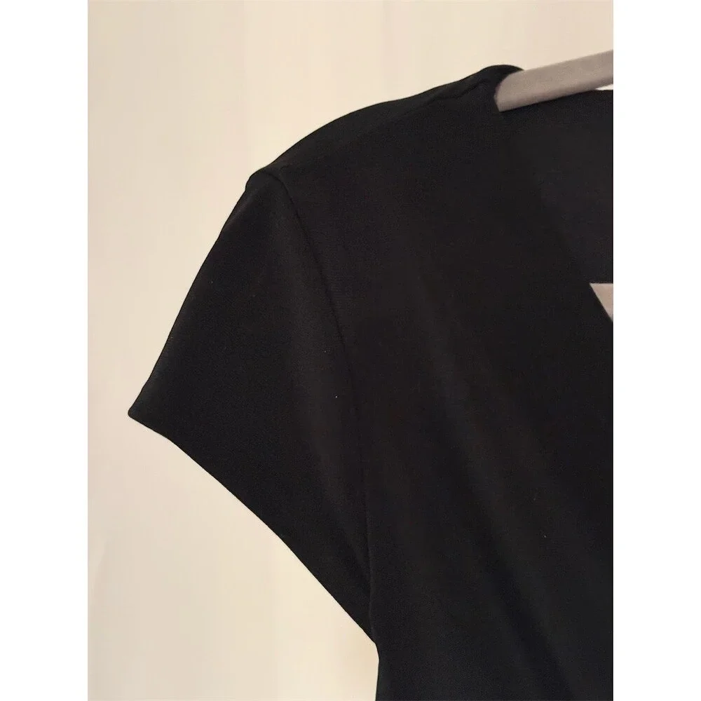 White House Black Market Dress Womens Size 6 Black Wrap Sheath Buckle - Picture 4 of 6